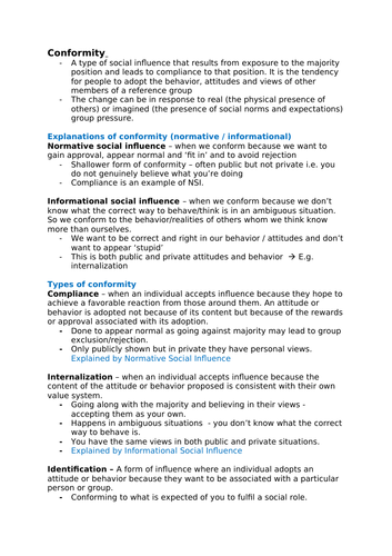 Psychology A-Level AQA 7181/7182 (New) - Social Influence Notes