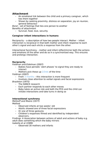 Psychology A-Level AQA 7181/7182 (New) - Attachment Notes