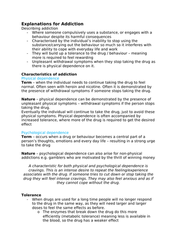 Psychology A-Level AQA 7181/7182 (New) - Addiction Notes