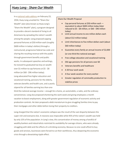Opposition to the New Deal | Teaching Resources
