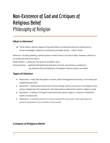 Critiques of Faith - Philosophy of Religion