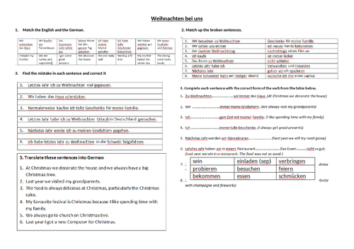 Weihnachten bei uns Reading and Translation activity sheet German GCSE Unit 4 Customs and Festivals