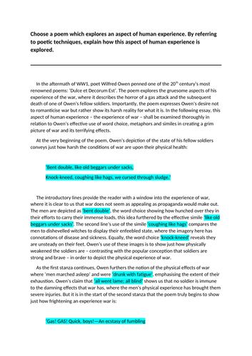 NAT 5 English Model Critical Essay: Dulce et Decorum Est (18/20)