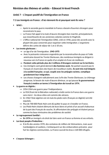 French Edexcel Alevel Themes 3 and 4, Unités 7-12, revision notes, facts and figures, summary