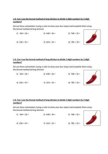 year 6 long division differentiated worksheets dividing