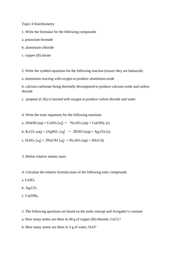 Stoichiometry | Teaching Resources