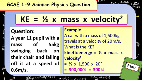 £1 ONLY: 50 GCSE Physics (Science) Kinetic Energy Calculation Revision