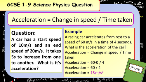 £1 ONLY: 50 GCSE Physics (Science) Acceleration Calculation Revision