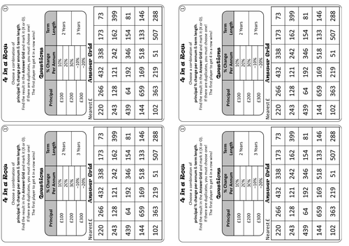 Repeated Percentage Change - Four in a Row | Teaching Resources