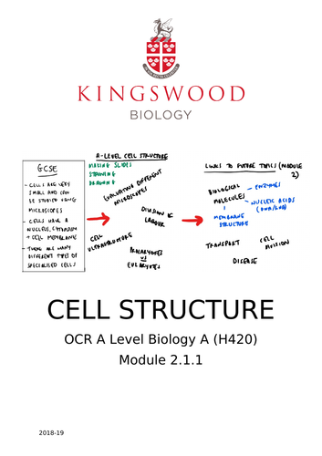 OCR A Level Biology H420 Module 2.1.1 Cell Structure Workbook ...