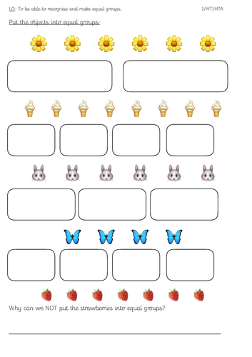 Year 1 Multiplication Making Equal Groups Worksheet And Extension | Teaching Resources