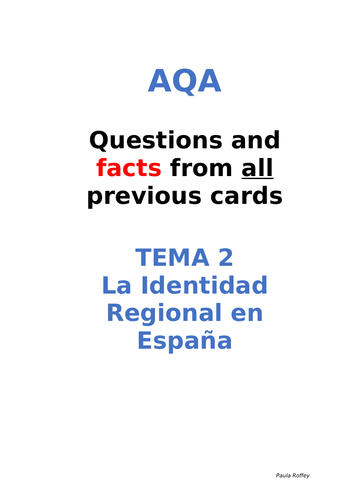 AQA Spanish Facts and Questions Tema 2 - La Identidad Regional en España  UPDATED!!!