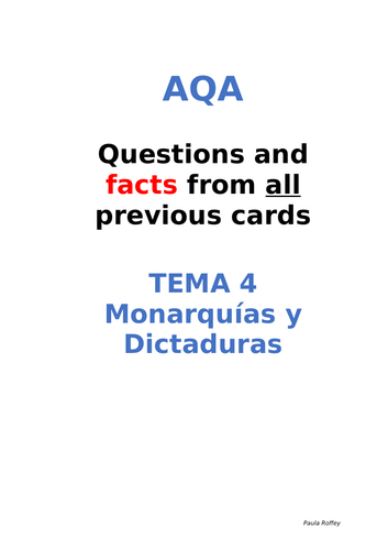 AQA Spanish Facts and Questions Tema 4 - Monarquías y Dictaduras  UPDATED!!!