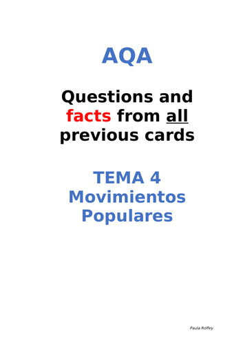AQA Spanish Facts and Questions Tema 4 - Movimientos Populares  UPDATED!!!