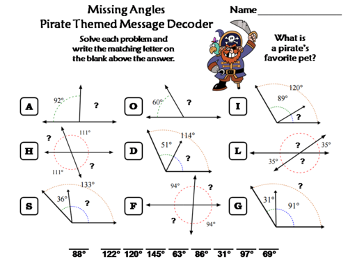 Missing Angles Activity: Pirate Themed Math Message Decoder | Teaching ...