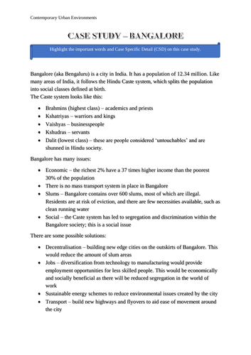 AQA A Level Geography - Contemporary Urban Environments