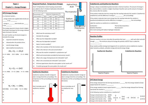 Energy Changes Revision Placemat