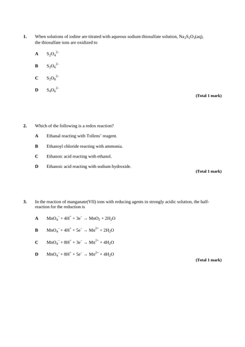 A level Chemistry Redox Question Bank | Teaching Resources