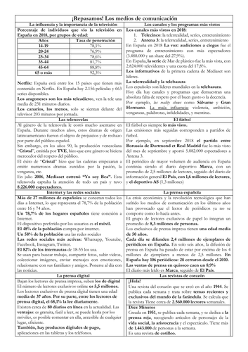 Spanish A Level los medios de comunicación: revision sheet on TV, press, internet & media