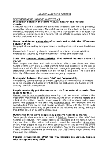 ALEVEL GEOG A* MODEL ANSWERS - CONTEXT OF HAZARDS