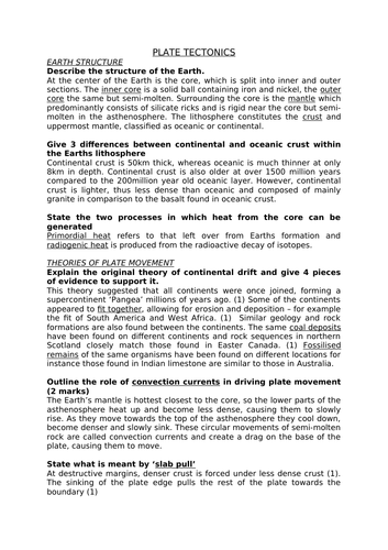 ALEVEL GEOG A* MODEL ANSWERS - TECTONICS/SEISMIC HAZARDS