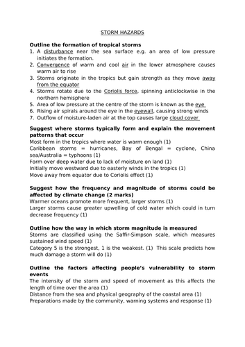 ALEVEL GEOG A* MODEL ANSWERS - STORMS AND WILDFIRES