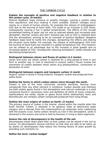 ALEVEL GEOG A* MODEL ANSWERS - CARBON CYCLE