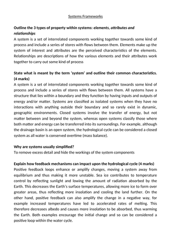 ALEVEL GEOG A* MODEL ANSWERS - WATER CYCLE