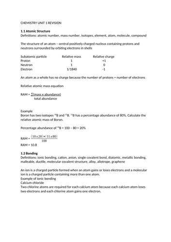 Chemistry Unit 1 CCEA Complete Revision