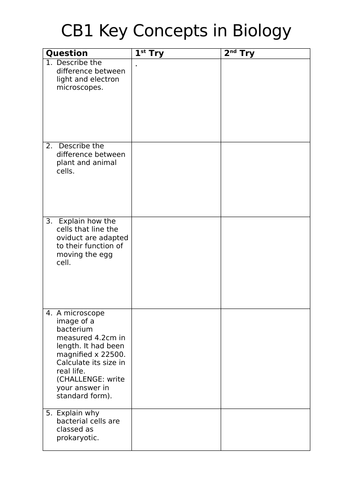 Edexcel Science (9-1) Biology Paper 1 Revision Tasks | Teaching Resources