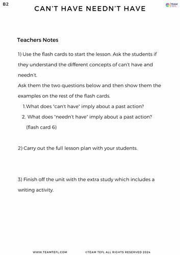 Can't have Needn't have ESL TEFL Lesson Plan Worksheet B2 | Teaching ...