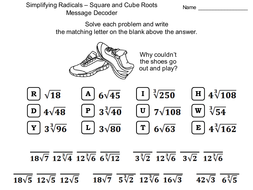 Simplifying Radicals: Square and Cube Roots Activity: Math Message ...