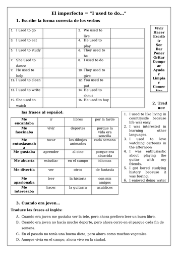 Spanish Gcse Imperfect Tense Practice And Translation Teaching Resources 5202