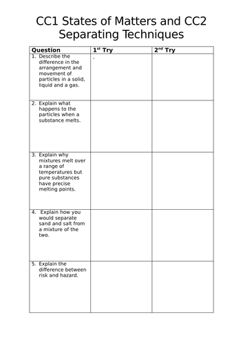Edexcel Combined Science (9-1) CC1 and CC2 Revision Activity