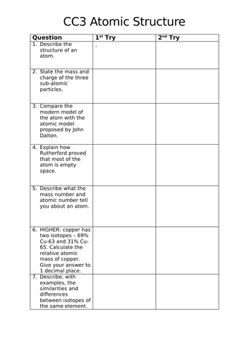 Edexcel Combined Science (9-1) CC3 Revision Activity