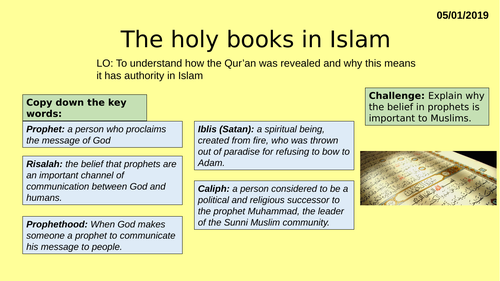 AQA GCSE RE RS - Islam Beliefs - L8 Qur'an and Holy Books