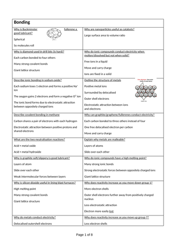 KS4 AQA Combined/Triple Chemistry Bonding revision ppt + knowledge ...