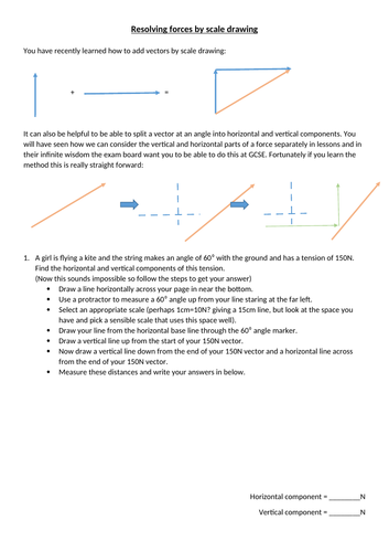 New GCSE: Resolving forces by scale drawing worksheet
