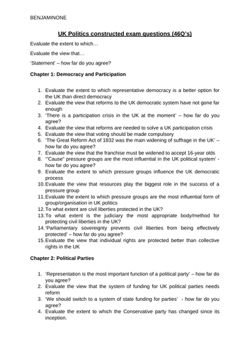 uk parliament essay questions