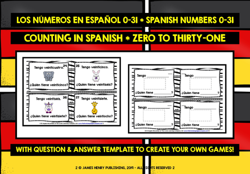 SPANISH NUMBERS 0 31 I HAVE WHO HAS Teaching Resources