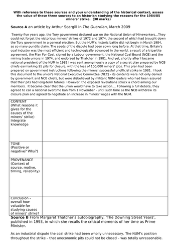 AQA A Level 7042 - Britain 2S - miners' strike source practice