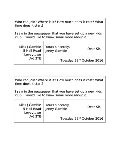 Year 1 Letter Examples – Y1 Letter Writing: Informal Model/Example Text ...
