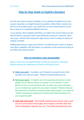GCSE English (9-1) Step By Step Guide By Joynul Haque | Teaching Resources