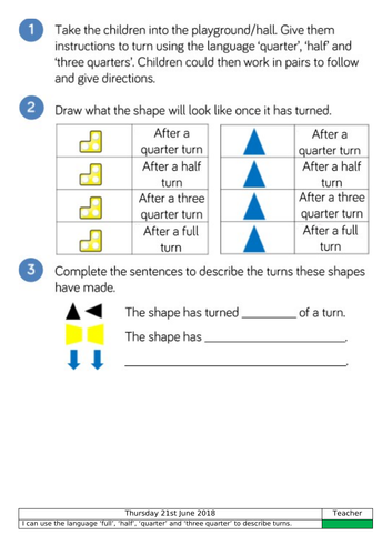 Year 1 White Rose, Summer, Block 3, Geometry - position and direction