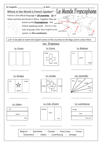 French - Le Monde Francophone - Worksheets