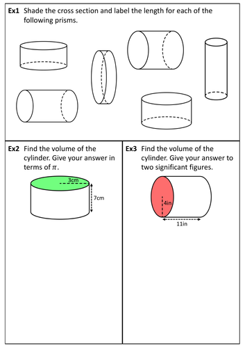 volume of a cylinder worksheet