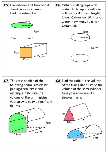 volume of a cylinder worksheet