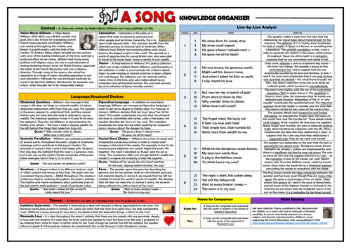 A Song - Helen Maria Williams - Knowledge Organiser!