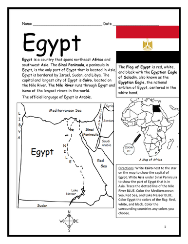EGYPT - Introductory Geography Worksheet