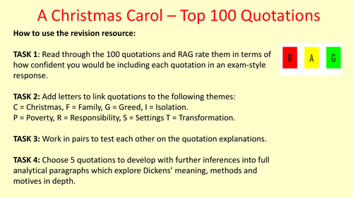 A Christmas Carol Final Revision lesson of big ideas using the top 50 ...